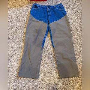 Relaxed Two-Tone Denim and Olive Work Jeans